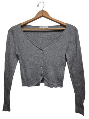 Almina Concept Ribbed Cropped Cardigan Deep V-neck Silk-blend SIZE SMALL